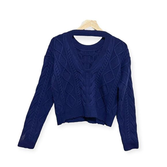 RtA Zane Reverse V-Neck Cable Knit Sweater,  Blue, Size S, New with tag - Picture 3 of 16